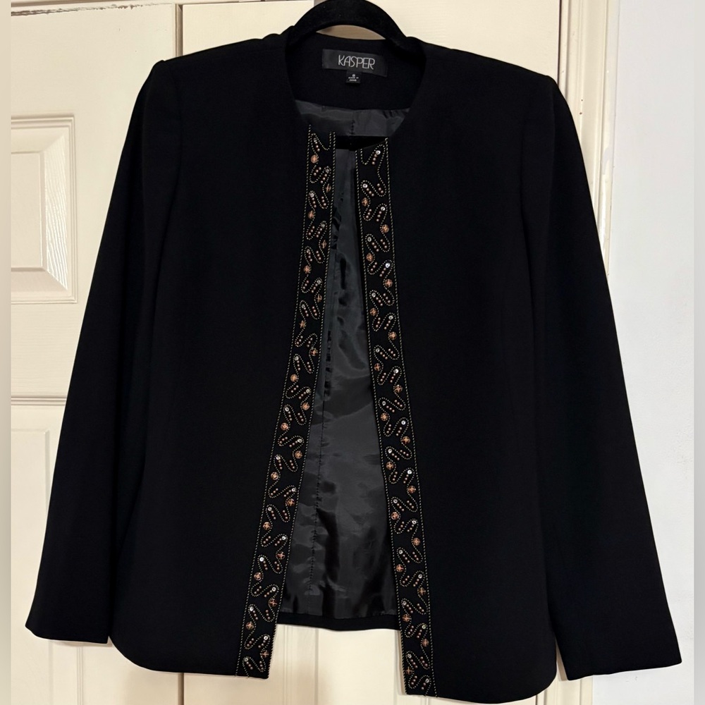 Kasper Black Blazer with Intricate Trim